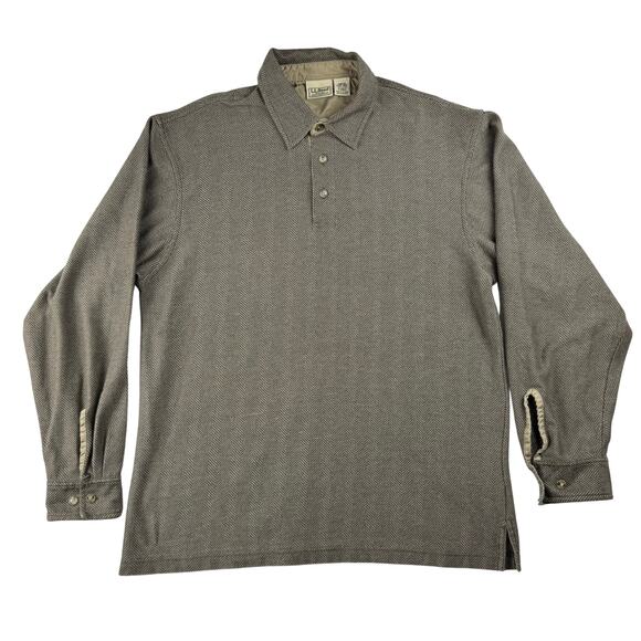 LL BEAN Cotton Long Sleeve Quarter Button Herringbone Pullover Men's M - Picture 1 of 4